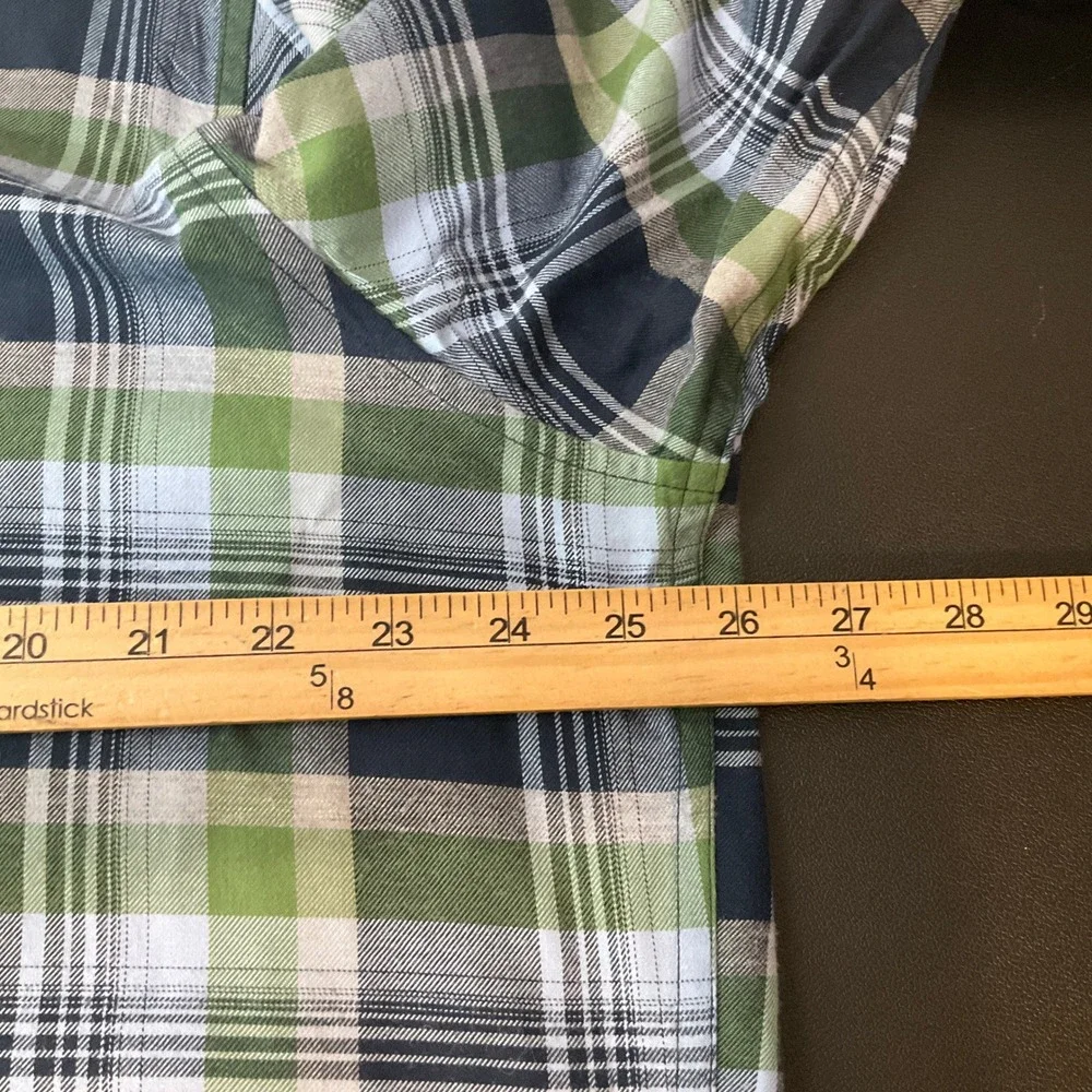 Banana Republic Luxe Flannel‎ Shirt Mens XL Green Blue Plaid Cotton Camden Fit